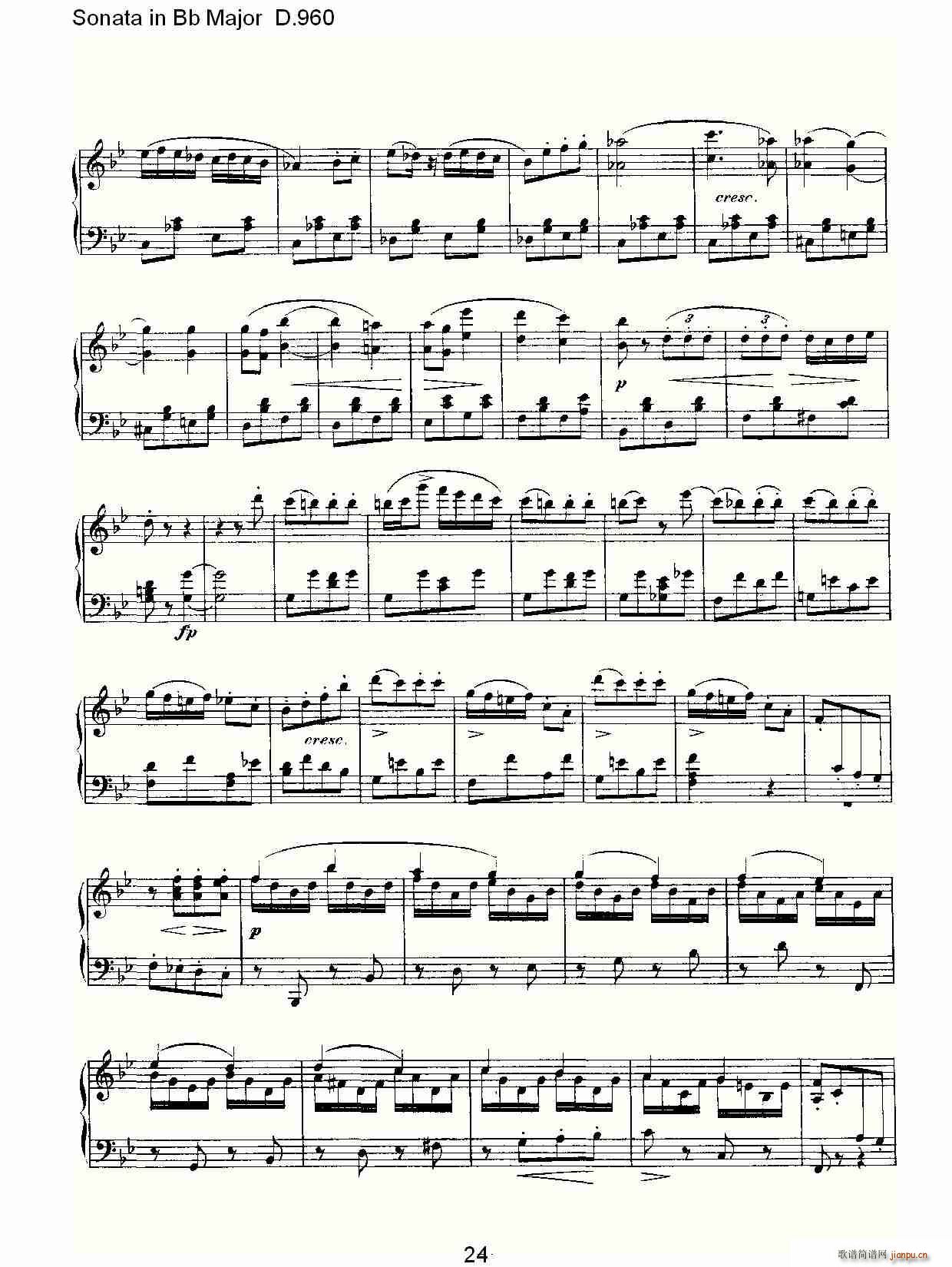 朴素传幽真 《Sonata in Bb Major D.960（Bb大调奏鸣曲 D.960）》简谱