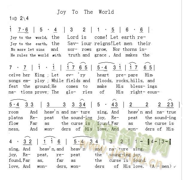 joy  to the world 普世欢腾 英文简谱 《joy  to the world 普世欢腾 英文简谱》简谱