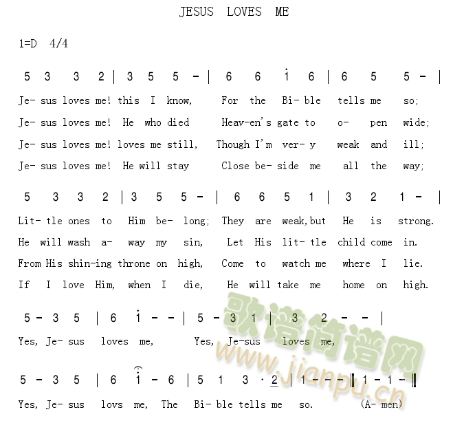 未知 《Jesus loves me 耶稣爱我》简谱