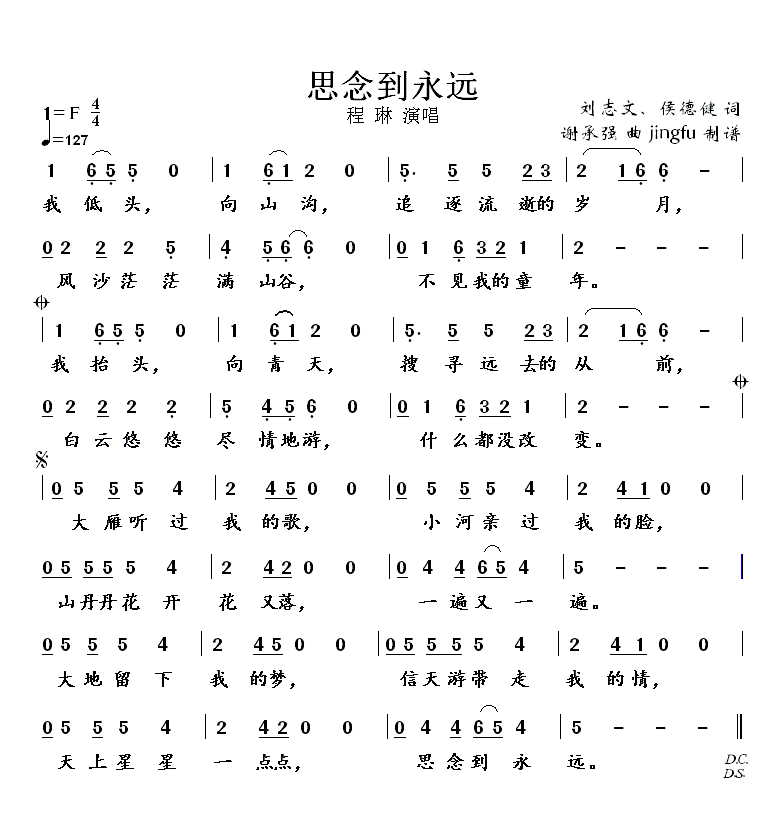 程琳 《思念到永远（央视1988年春晚歌曲）》简谱