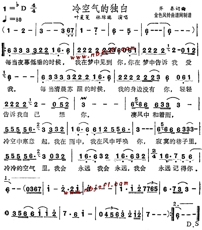 未知 《冷空气的独白》简谱