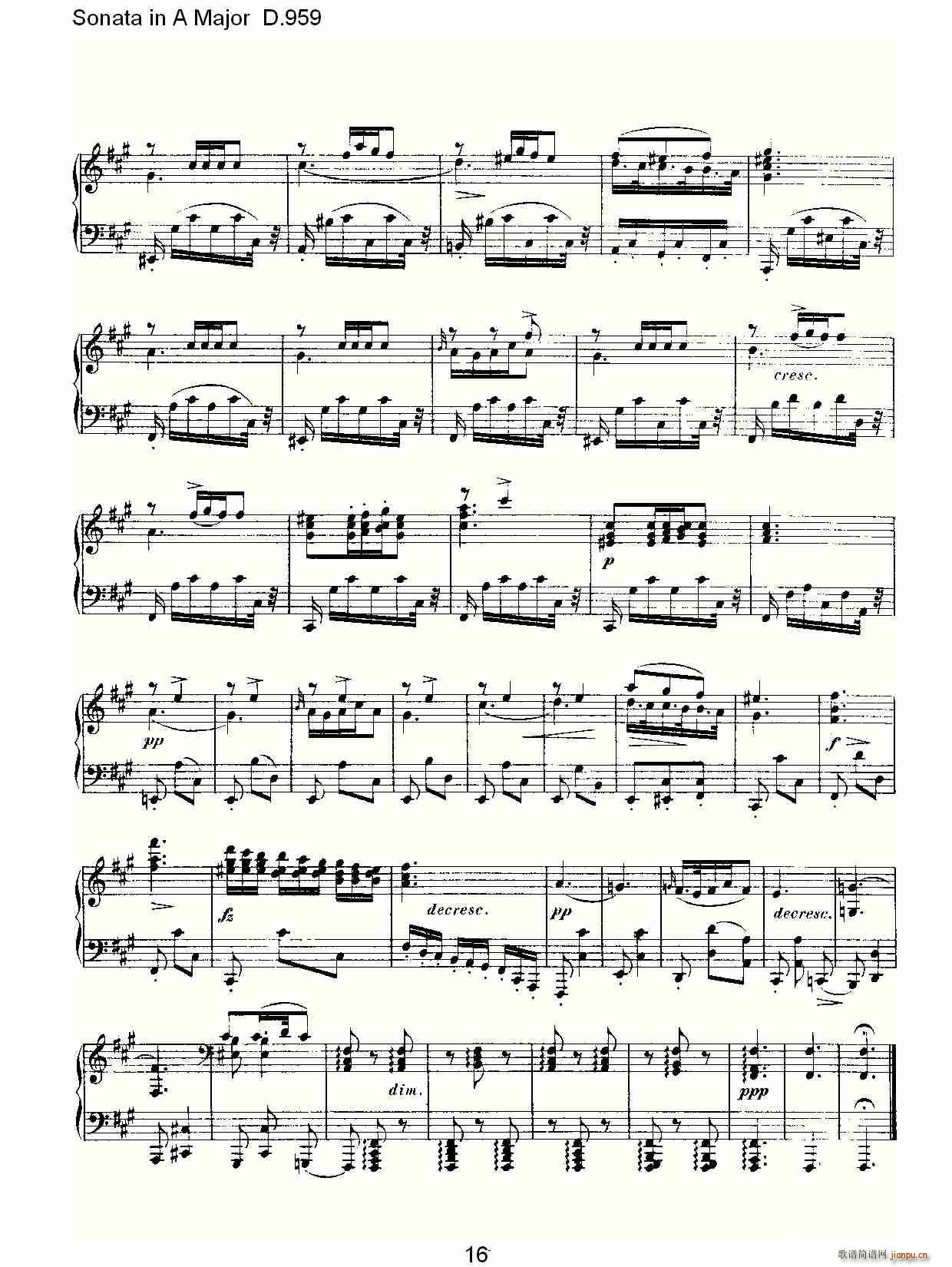 弗朗兹·舒柏特   朴素传幽真 《Sonata in A Major D.959（A大调奏鸣曲 D.959）》简谱