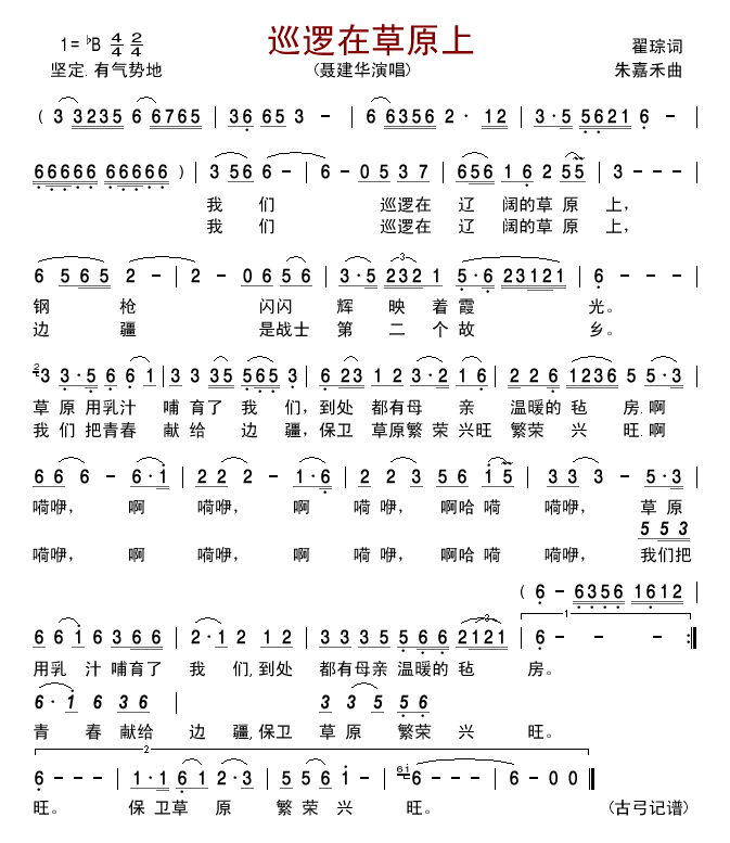 聂建华 《巡逻在草原上》简谱