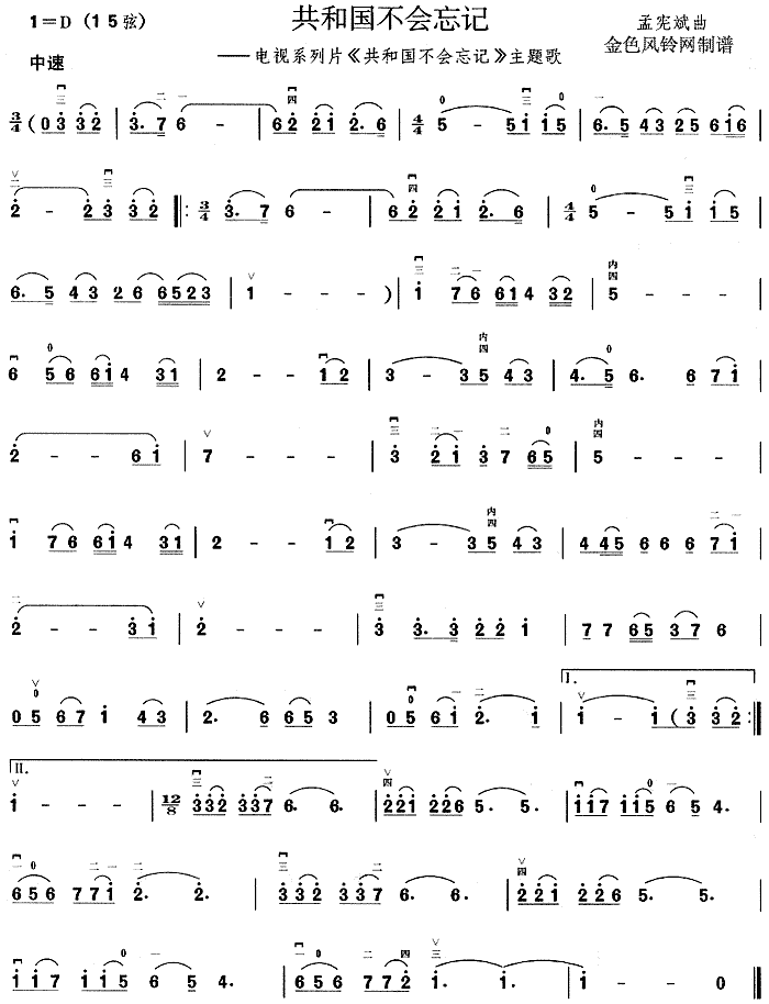未知 《共和国不会忘记(同名电视系列片主题歌)》简谱