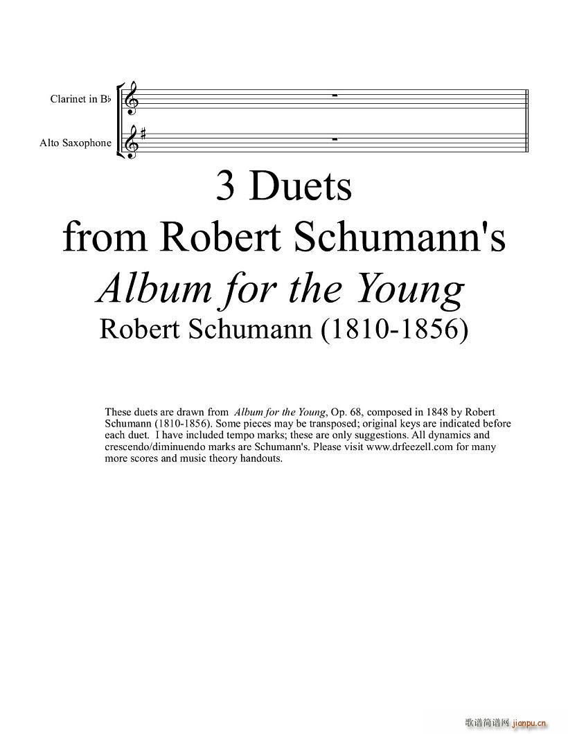 未知 《Robert Schumann-中音萨克斯练习曲》简谱