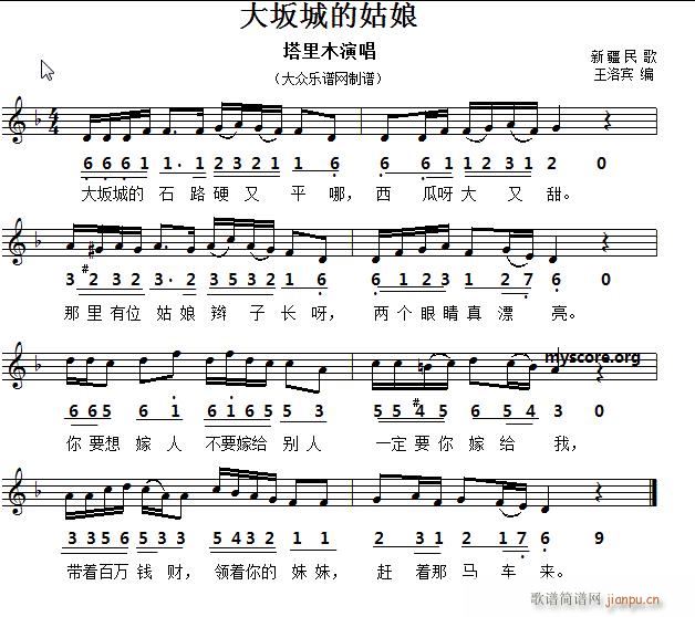 名家 《演唱的歌曲 大坂城的姑姑（ 中外皆宜）》简谱