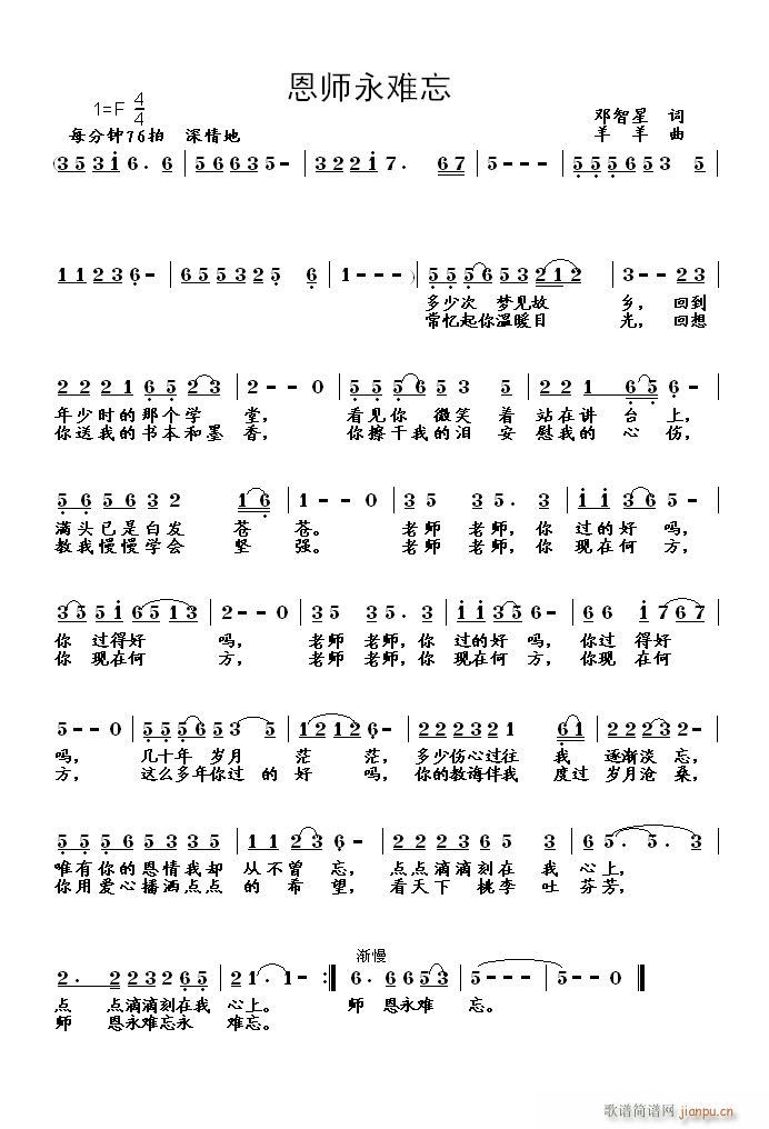 羊羊 （邓智星 《恩师永难忘》简谱
