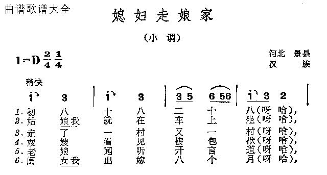 未知 《媳妇走娘家》简谱