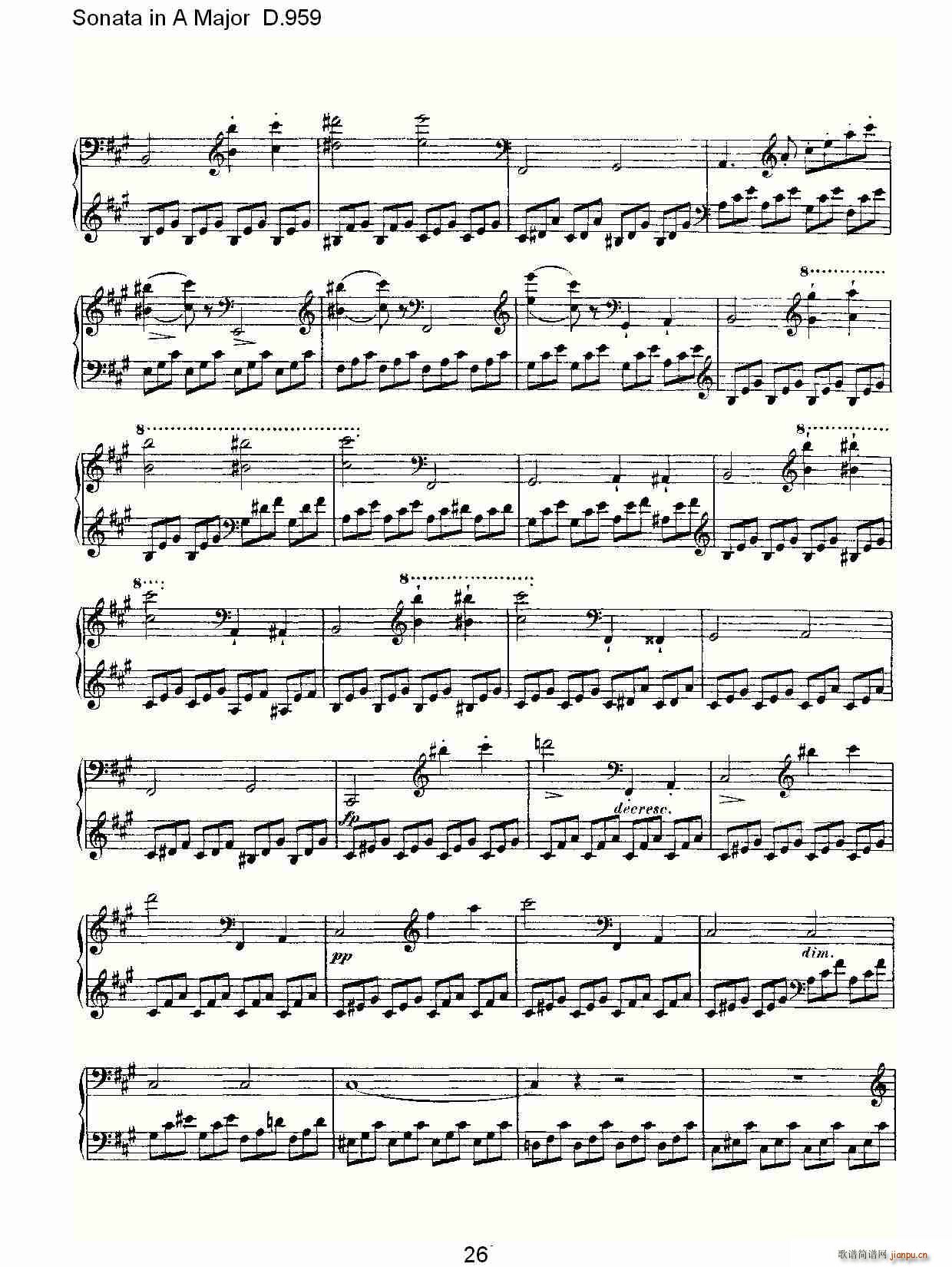 弗朗兹·舒柏特   朴素传幽真 《Sonata in A Major D.959（A大调奏鸣曲 D.959）》简谱