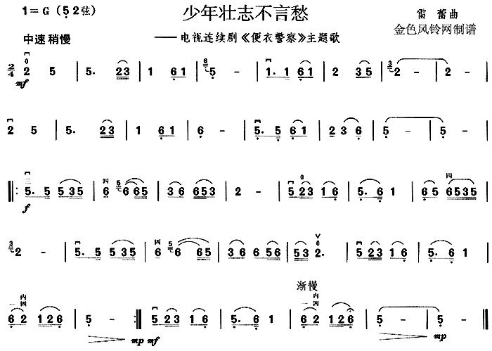 少年壮志不言愁( 《便衣警察》简谱