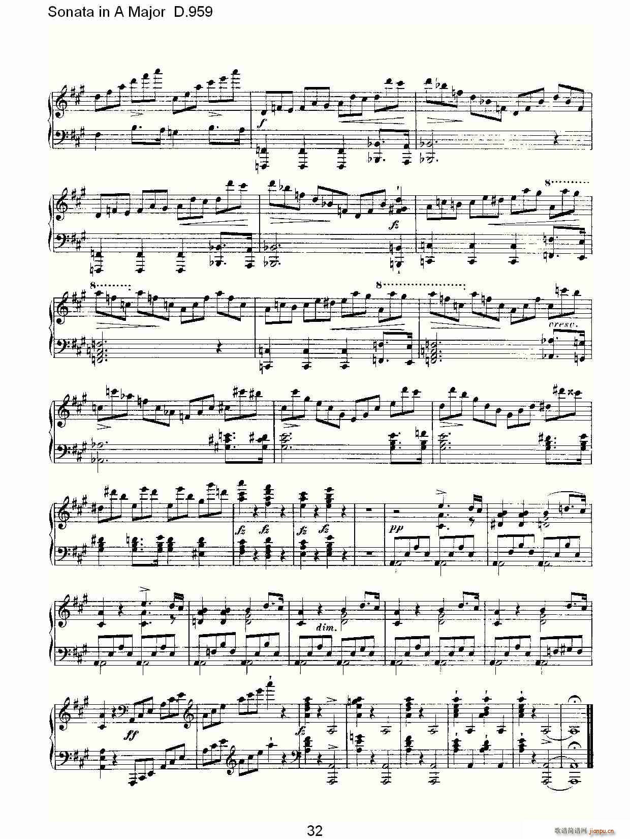 弗朗兹·舒柏特   朴素传幽真 《Sonata in A Major D.959（A大调奏鸣曲 D.959）》简谱