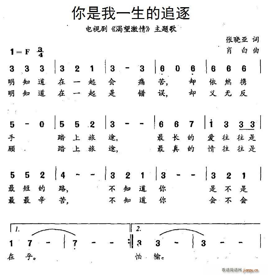 张琴 江涛   张晓亚 《渴望激情》简谱