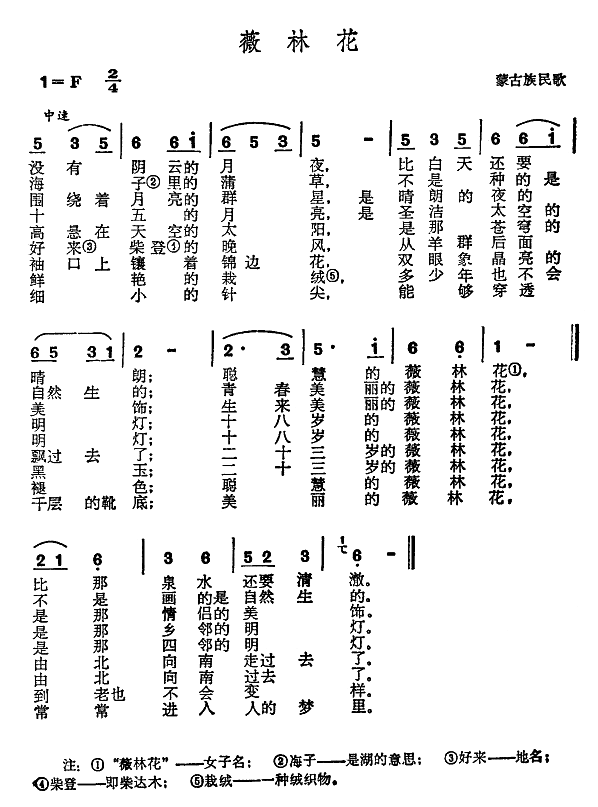 未知 《薇林花》简谱