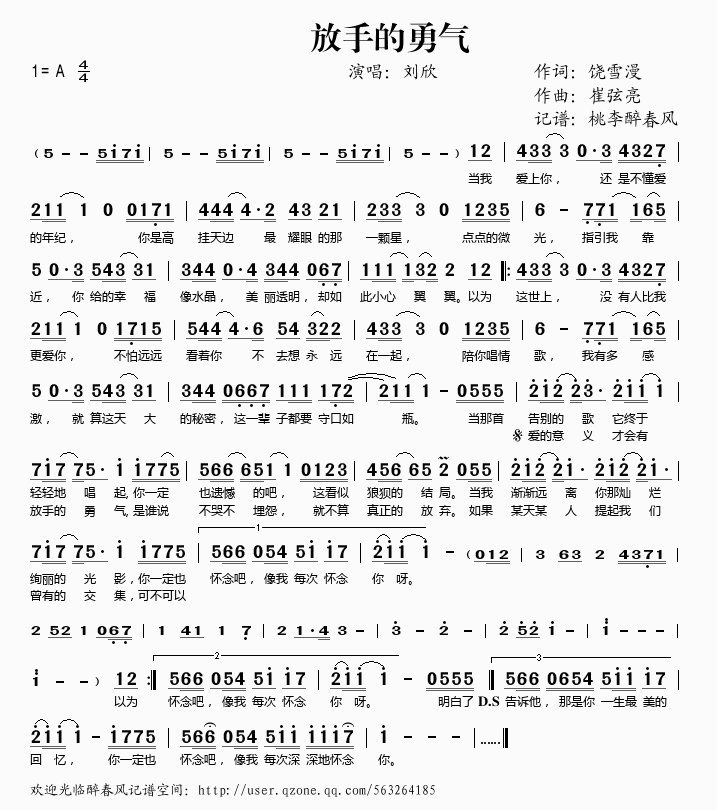 刘欣 《放手的勇气》简谱