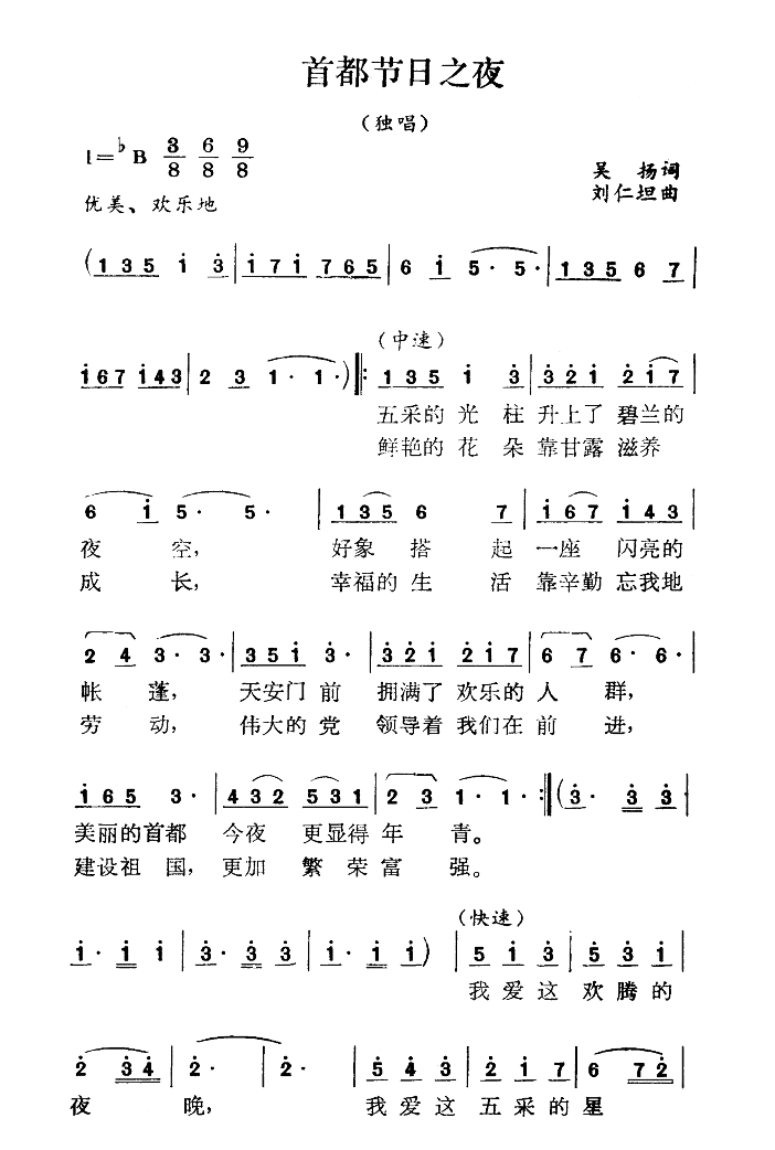 未知 《首都节日之夜》简谱