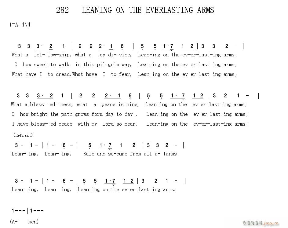 未知 《LEANING ON THE EVERLASTING ARMS》简谱