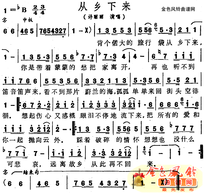 许丽丽 《从乡下来》简谱