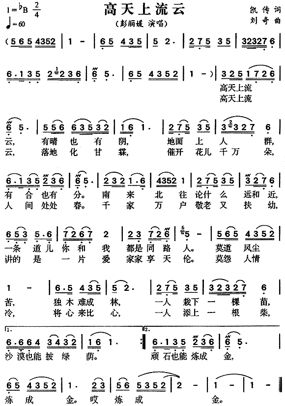 未知 《高天上流云》简谱