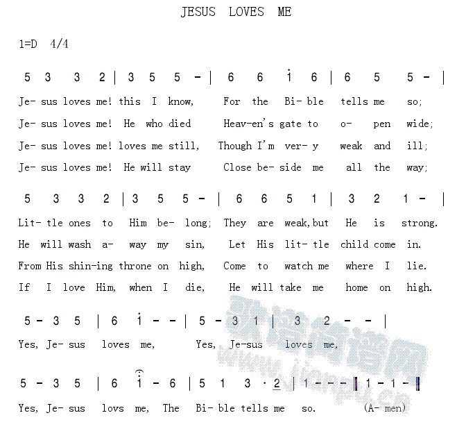 未知 《Jesus loves me 耶稣爱我歌 》简谱