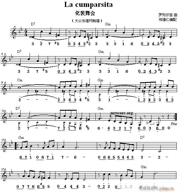 未知 《探戈舞曲 La cumparsita（化装舞会）》简谱