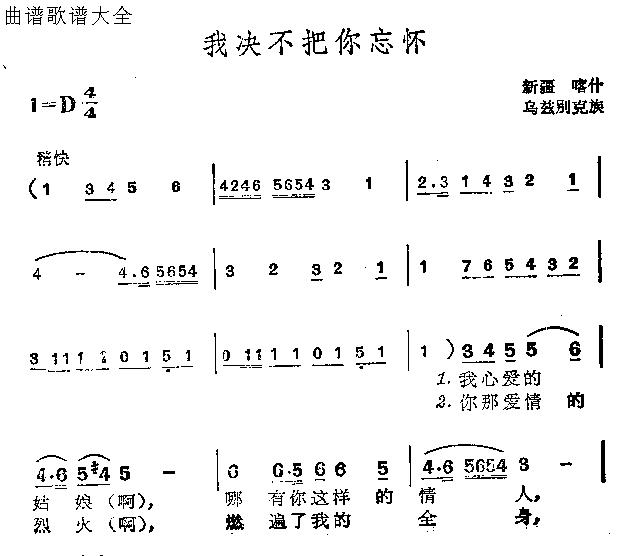 未知 《我绝不把你忘怀》简谱