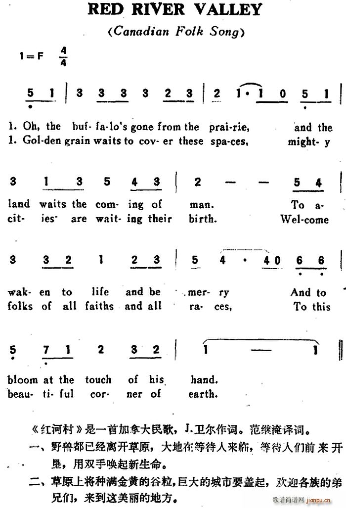未知 《[加拿大]RED RIVER VALLEY（红河村）》简谱