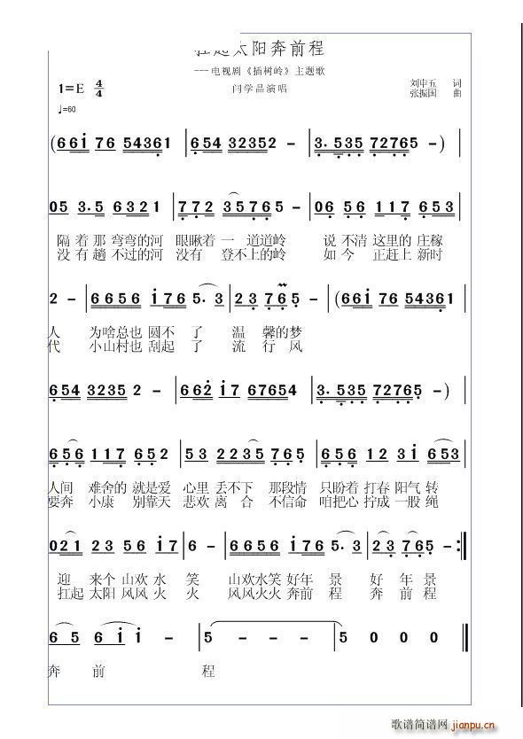 张振国 刘申五 《扛起太阳奔前程》简谱