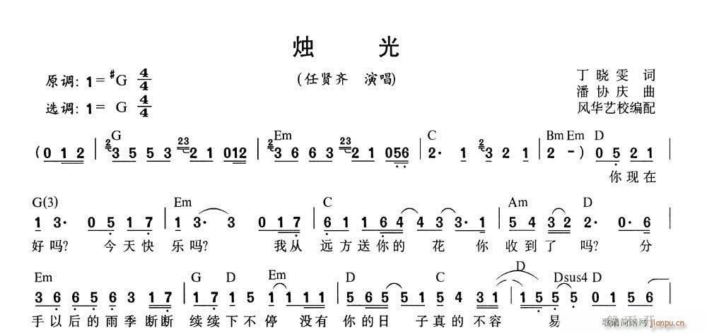 任贤齐   发布: 2005-3-6 ?? 网评:  (48票) 《烛 光》简谱