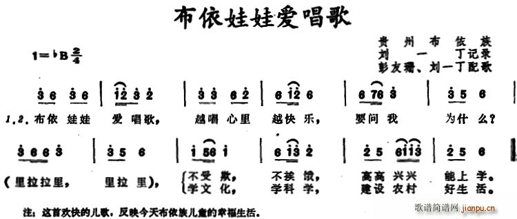 未知 《布依娃娃爱唱歌 （贵州布依族儿歌）》简谱