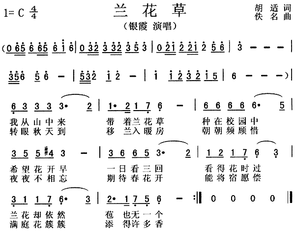 银霞 《兰花草》简谱