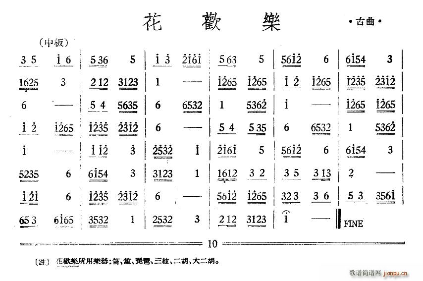 未知 《花欢乐（丝竹 ）》简谱