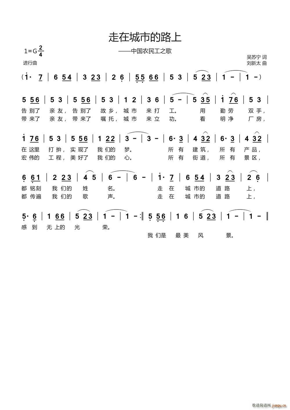 吴苏宁 《走在城市的路上》简谱