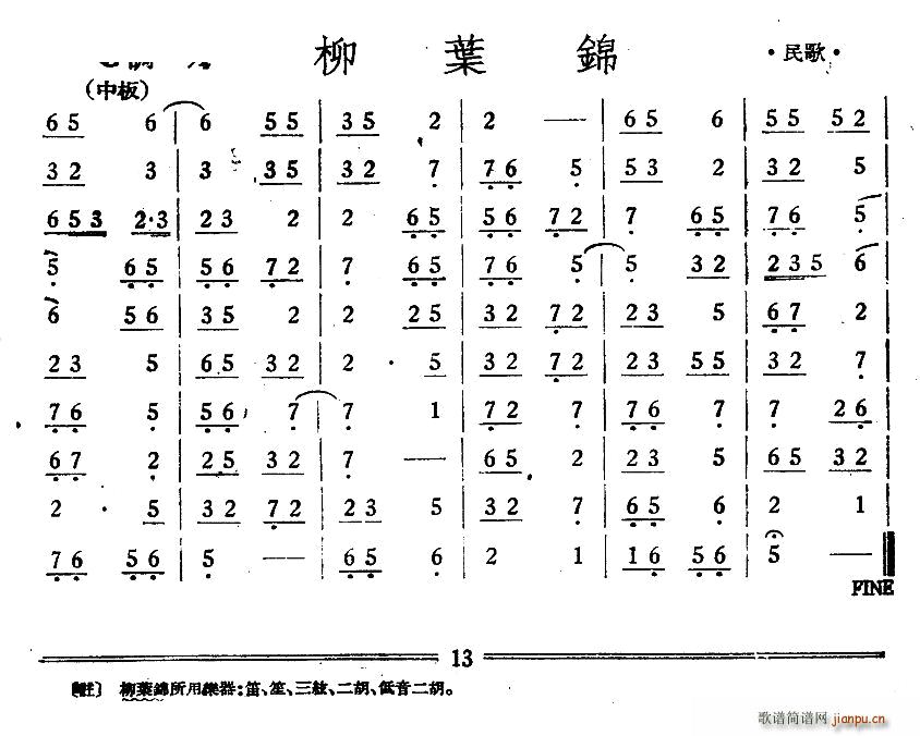 未知 《柳叶锦（丝竹 ）》简谱