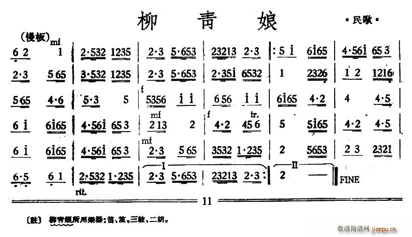 未知 《柳青娘（丝竹 ）》简谱