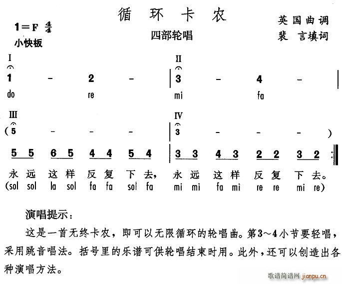 裴言 《循环卡农（英）》简谱