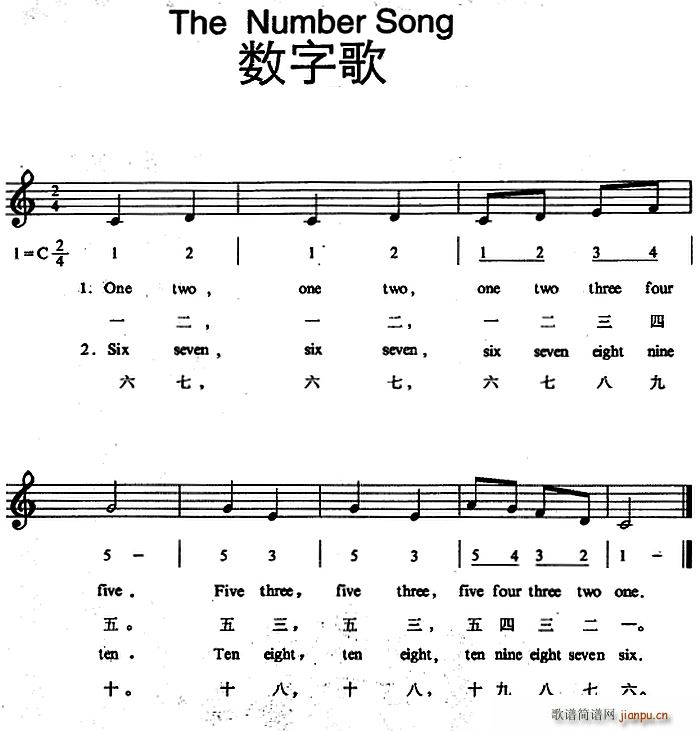 未知 《The Number Song （数字歌）》简谱