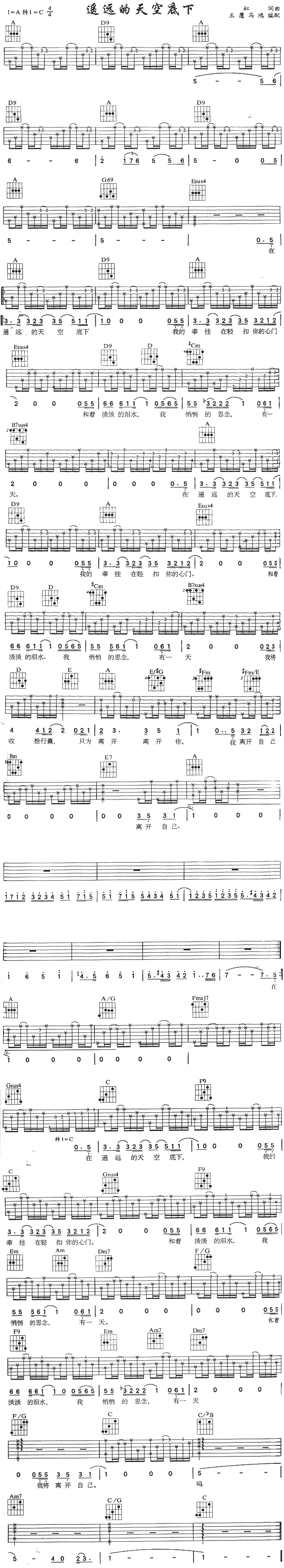 未知 《遥远的天空底下》简谱