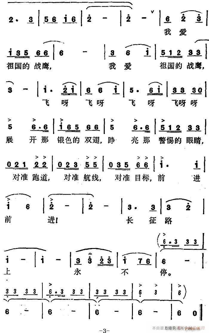 未知 《我爱祖国的战鹰》简谱