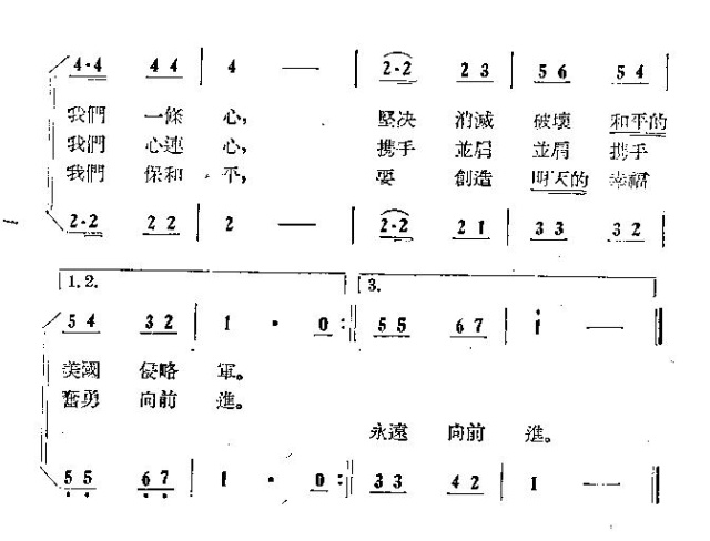 未知 《一个意志一条心》简谱