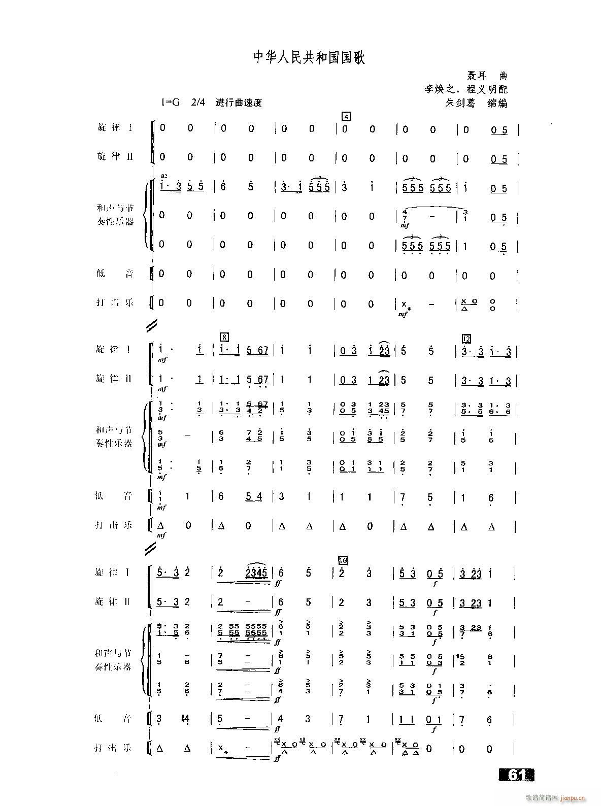 未知 《中华人民共和国国歌(器乐)》简谱