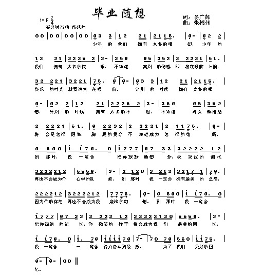 未知 《毕业随想》简谱