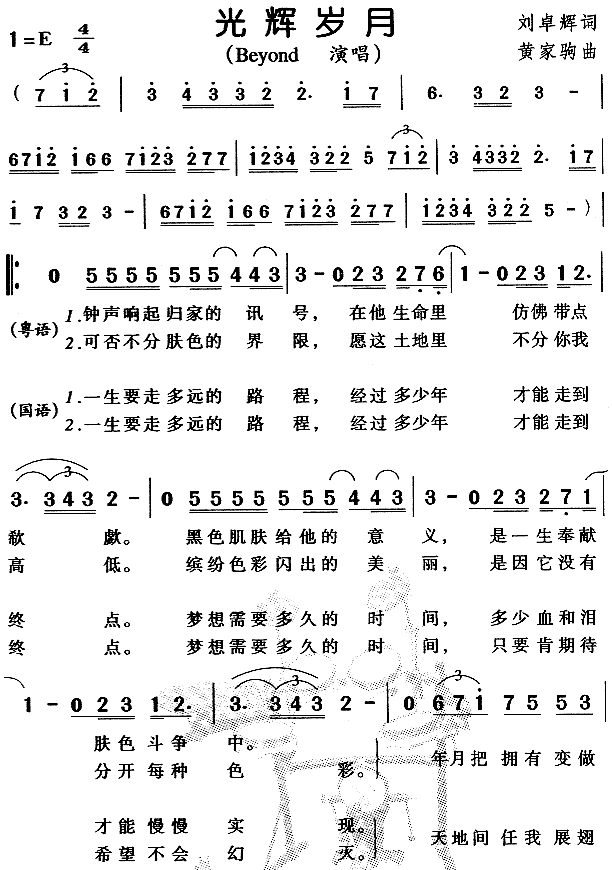 beyond 《光辉岁月》简谱