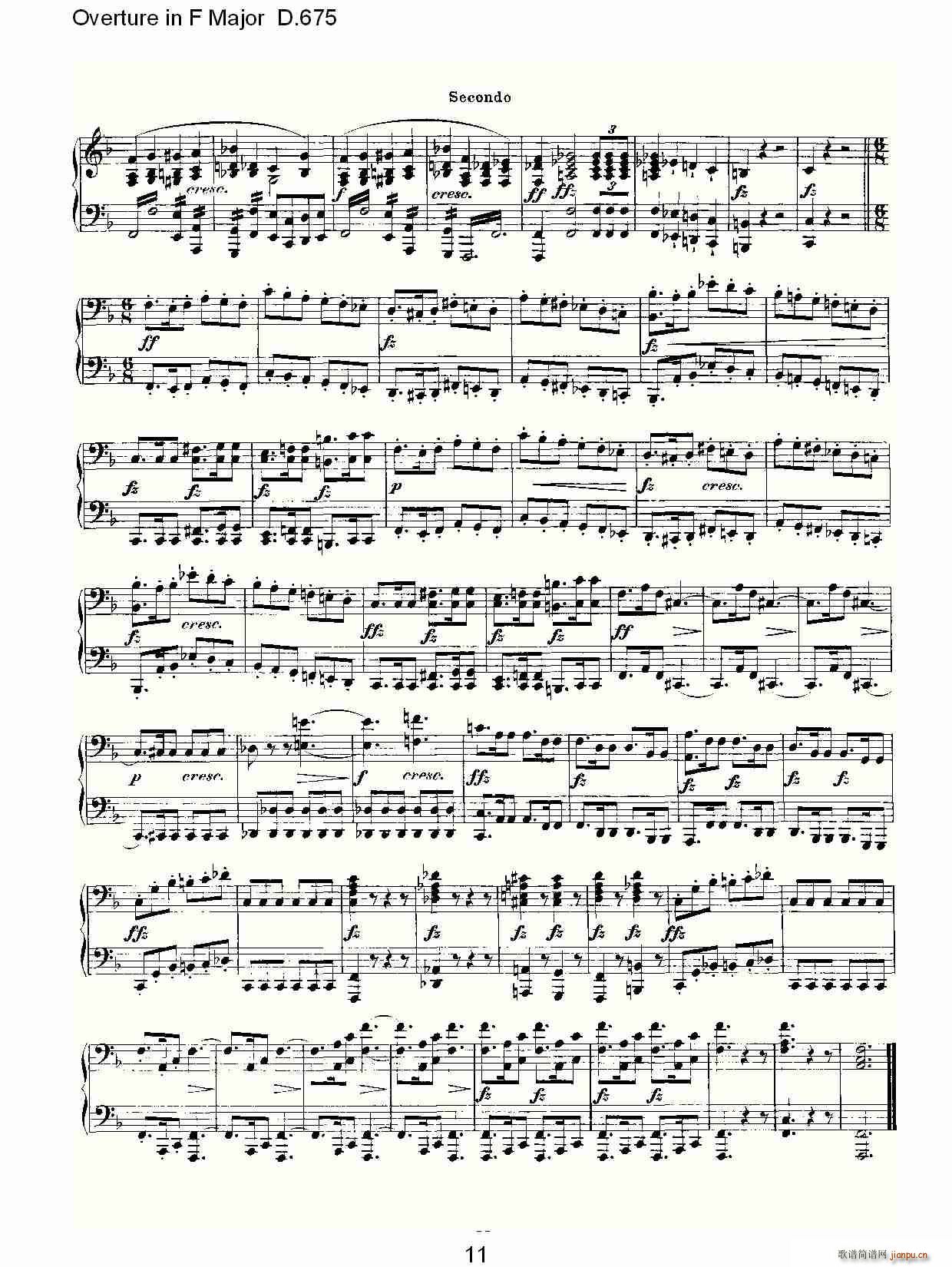 弗朗兹·舒柏特   朴素传幽真 《Overture in F Major D.675（Ｆ大调序曲 D.675）》简谱