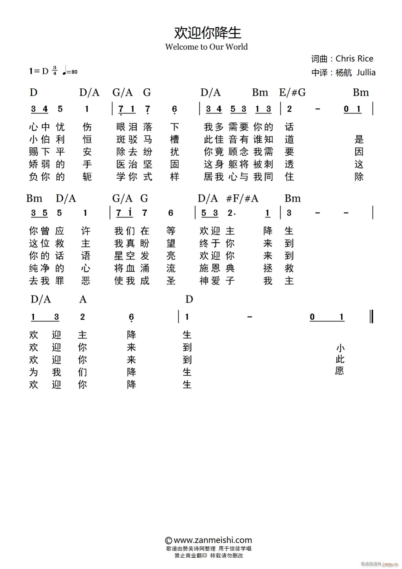 未知 《欢迎你降生 和弦》简谱