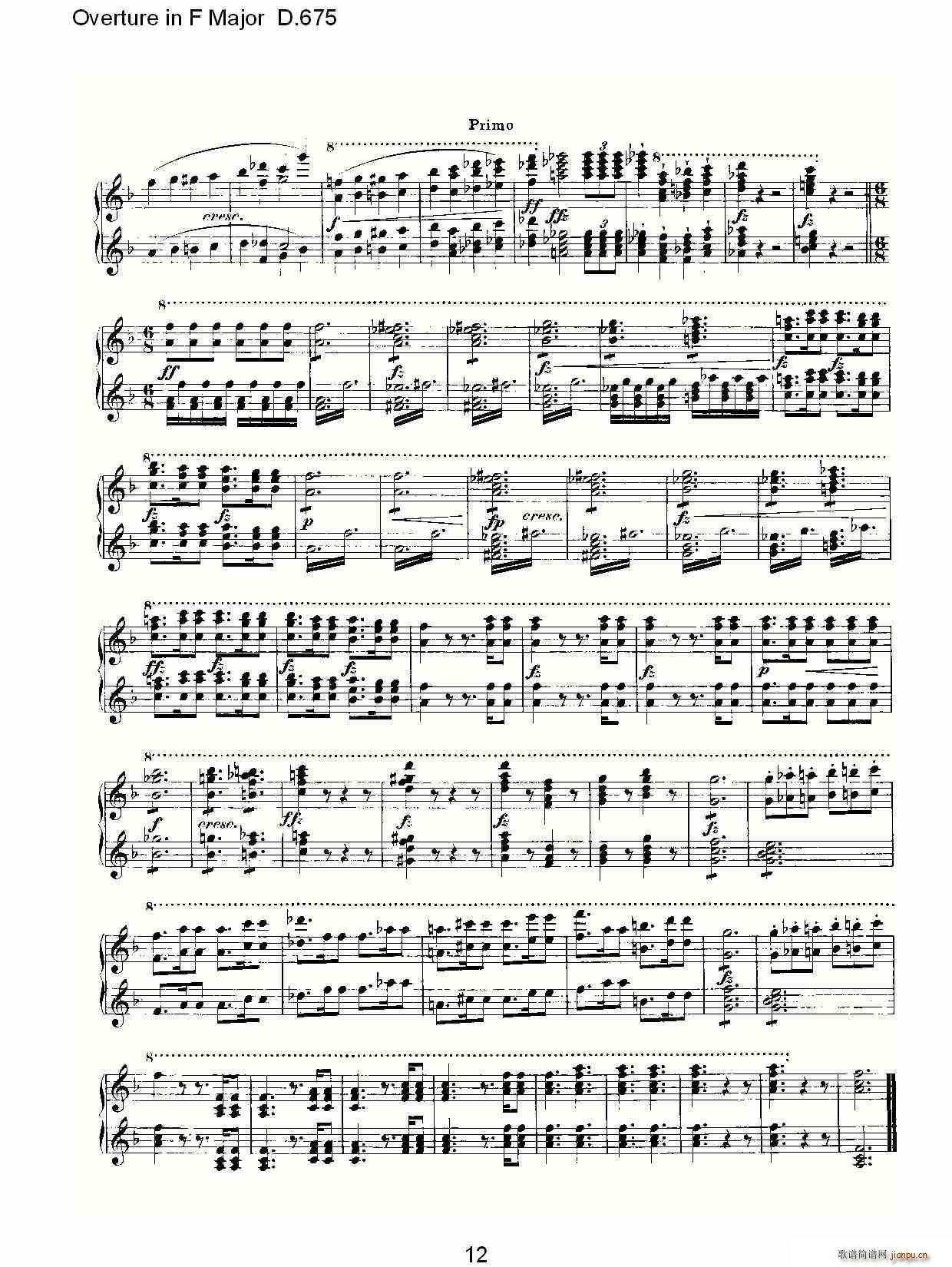 弗朗兹·舒柏特   朴素传幽真 《Overture in F Major D.675（Ｆ大调序曲 D.675）》简谱