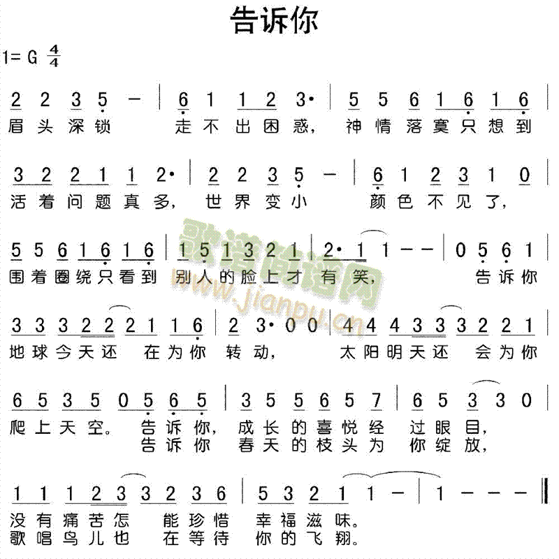 未知 《告诉你》简谱