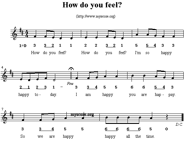 未知 《英文儿歌：How do you feel?》简谱