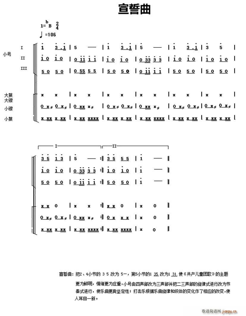 宣誓 《中国少年先锋队鼓号谱 4、宣誓曲》简谱