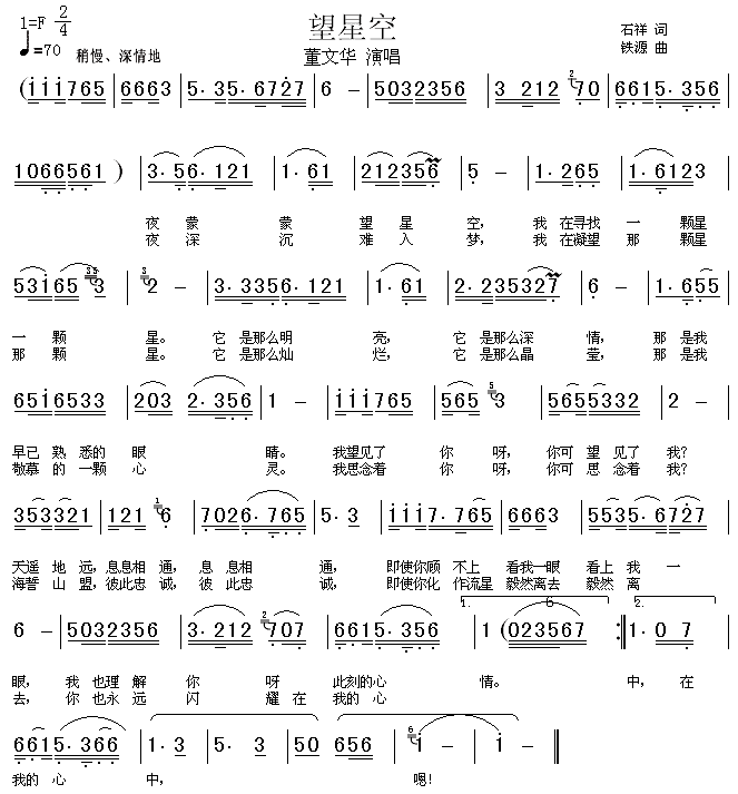 未知 《望星空》简谱