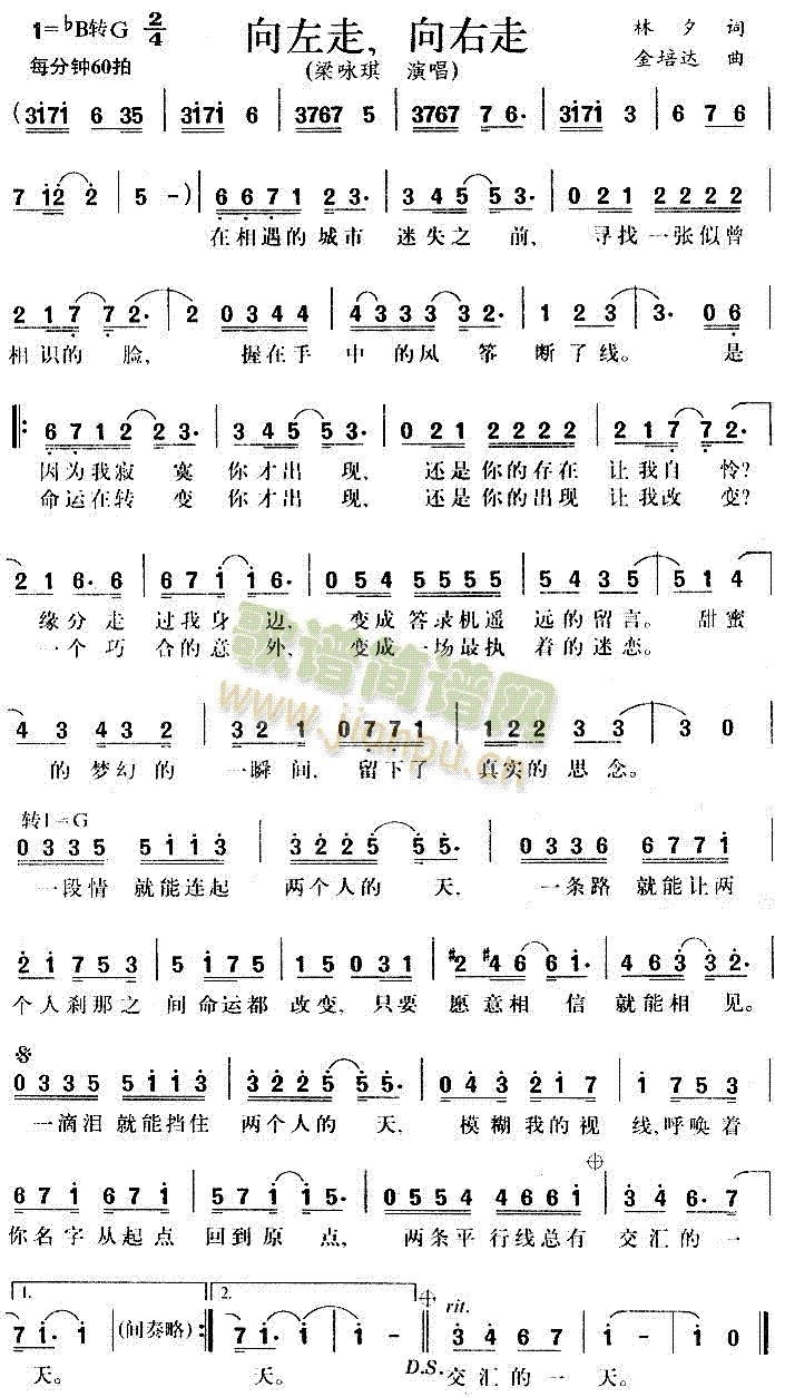 梁咏琪 《向左走向右走》简谱